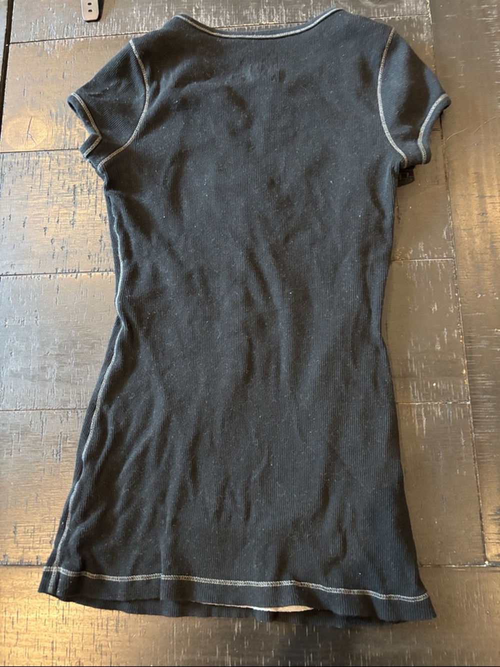 Y2K Retro Self Esteem Black Ribbed Short-Sleeve Button-Front Lace Tee Large - Picture 4 of 9